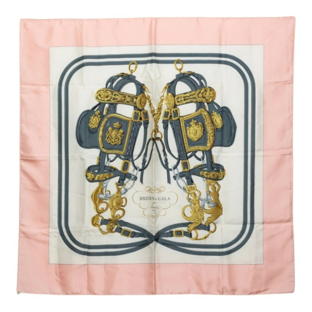 Hermes Carre 90 BRIDES de GALA Ceremonial Bridle Scarf/Muffler, Pink Multicol...